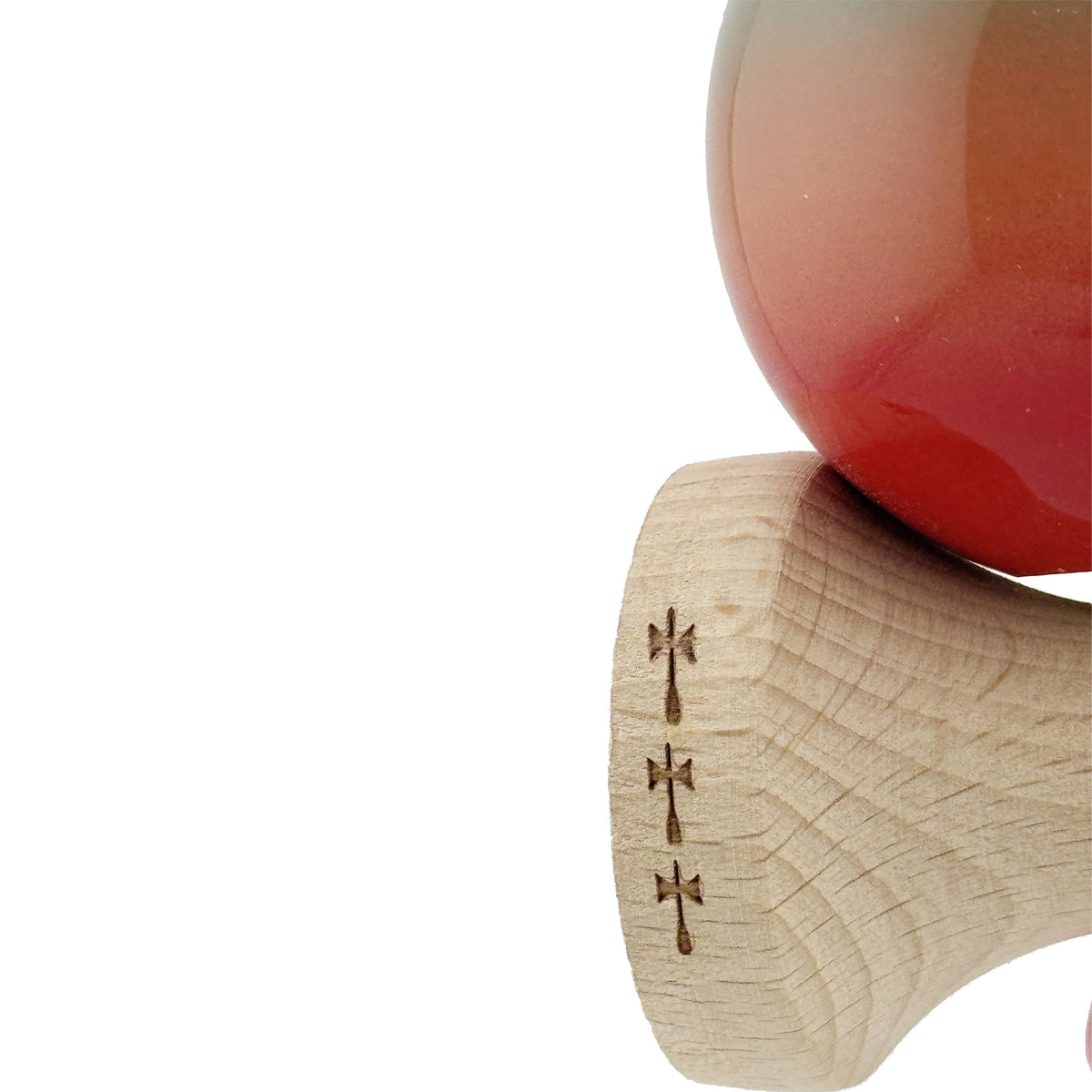 Kendama X Originala, Model Rosu / Verde in Degrade, Profesionala, Cupe Mari, Super Sticky, Rulment, Ata 55cm