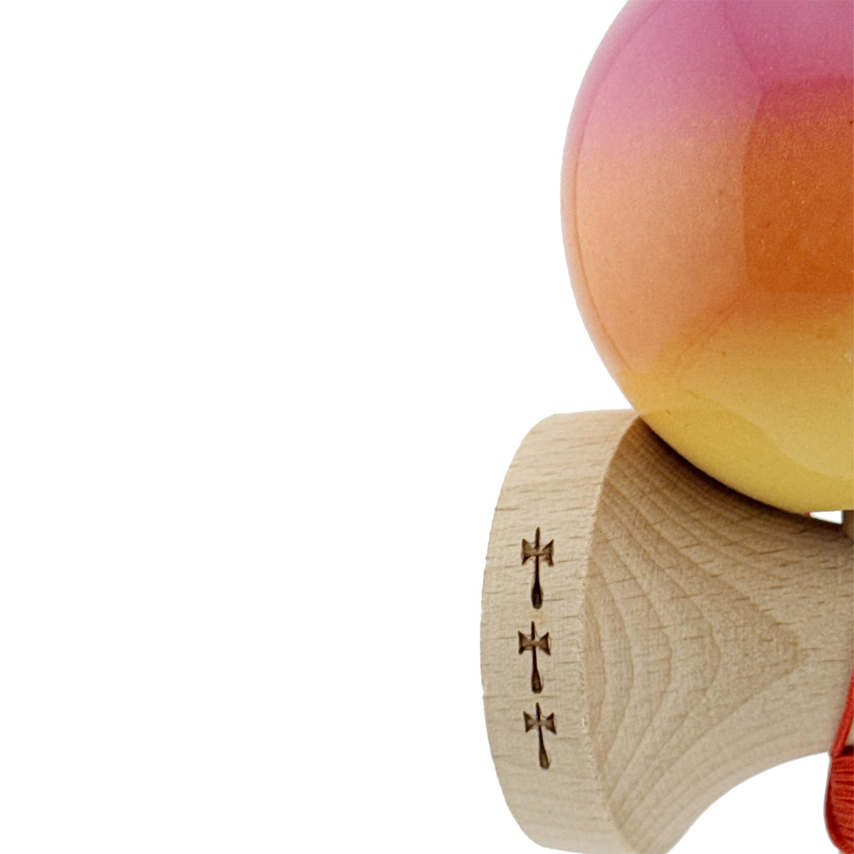 Kendama X Originala, Model Roz / Portocaliu / Galben in Degrade, Profesionala, Cupe Mari, Super Sticky, Rulment, Ata 55cm