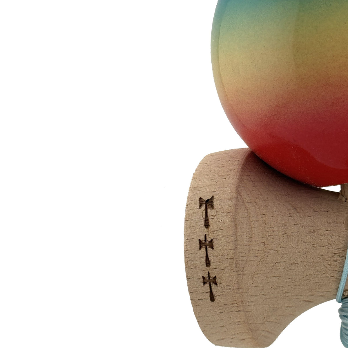 Kendama X Originala, Model Albastru / Galben / Rosu in Degrade, Profesionala, Cupe Mari, Super Sticky, Rulment, Ata 55cm