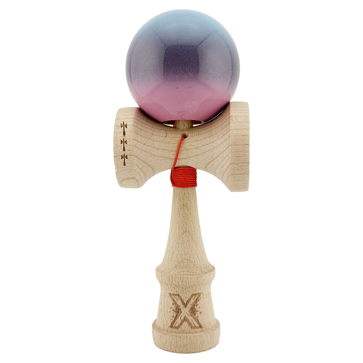 Kendama X Originala, Model Albastru Deschis / Mov / Roz in Degrade, Profesionala, Cupe Mari, Super Sticky, Rulment, Ata 55cm