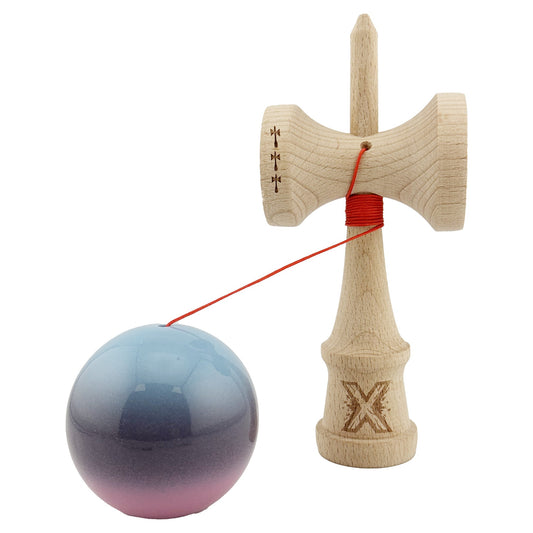 Kendama X Originala, Model Albastru Deschis / Mov / Roz in Degrade, Profesionala, Cupe Mari, Super Sticky, Rulment, Ata 55cm