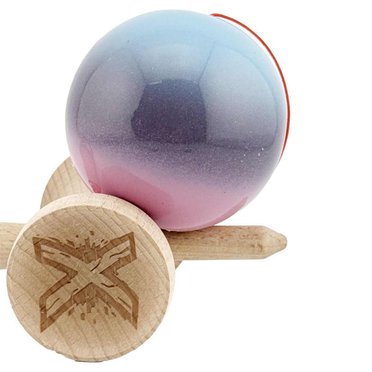 Kendama X Originala, Model Albastru Deschis / Mov / Roz in Degrade, Profesionala, Cupe Mari, Super Sticky, Rulment, Ata 55cm