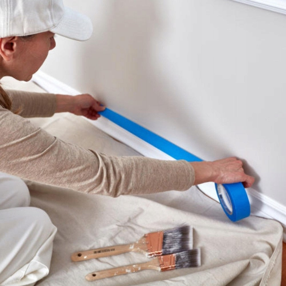 Banda Adeziva De Mascare Albastra, Rezistenta UV Si Temperaturi Inalte, Hartie Creponata Pentru Zugravit, Interior Si Exterior, 48 mm x 50 m, Set 24 Role