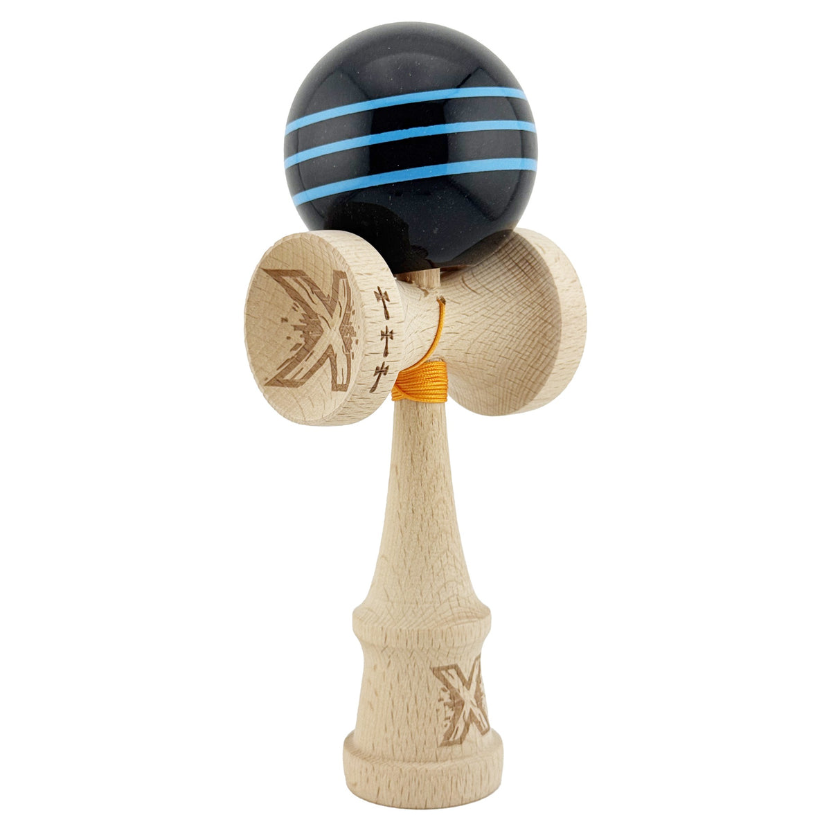 Kendama X Originala, Model Negru cu Linii Albastre Deschise, Profesionala, Legendary, Cupe Mari, Super Sticky, Rulment, Ata 55cm