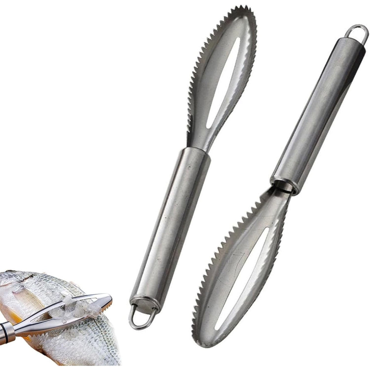 Perie Curatare Solzi Peste si Solzar Metalic, Design Ergonomic cu Peri Inoxidabili, Otel Inoxidabil, 24 x 3 cm, Gri
