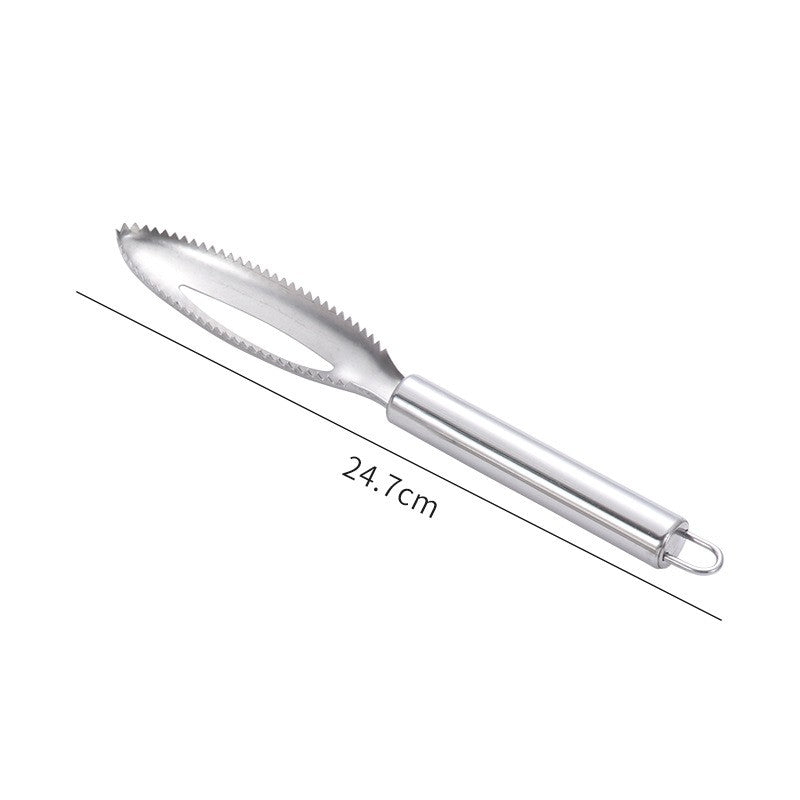 Perie Curatare Solzi Peste si Solzar Metalic, Design Ergonomic cu Peri Inoxidabili, Otel Inoxidabil, 24 x 3 cm, Gri