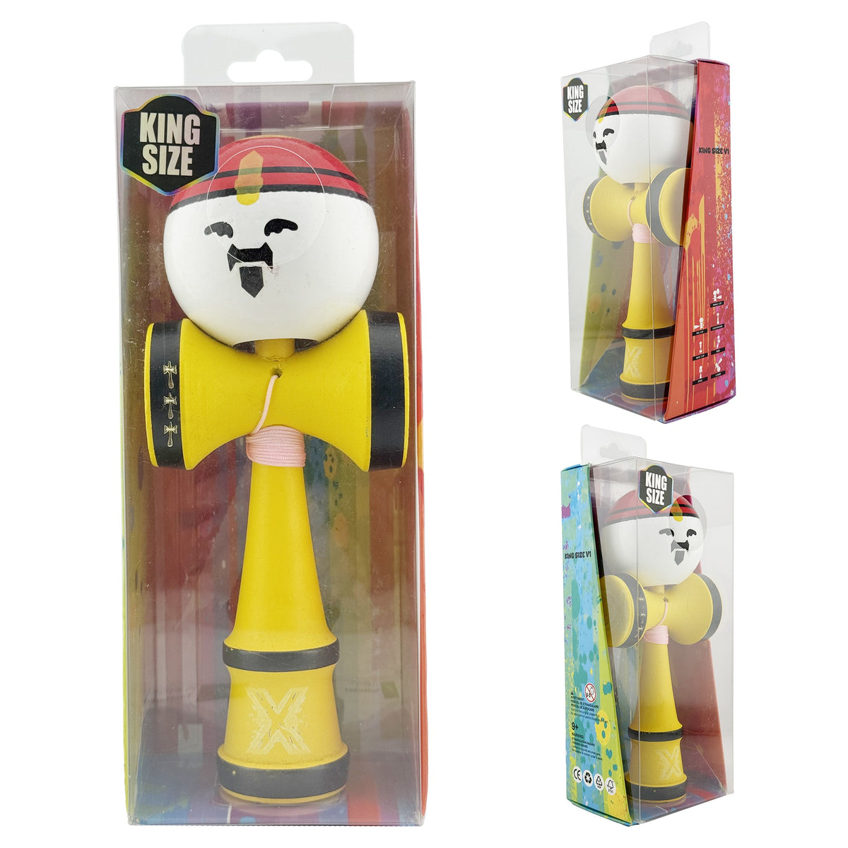 Kendama X Originala, Model Rege, Spike Galben, Profesionala, Cupe Mari, Super Sticky, Rulment, Ata 55cm