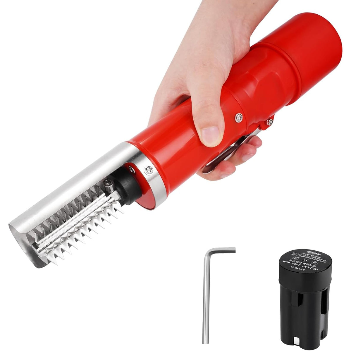 Aparat Electric de Curățare Solzi Pește, Dispozitiv Portabil Fără Fir, Impermeabil cu Încărcare Wireless, Motor 98W, Lamă Oțel Inoxidabil 304, 28 x 5 cm, Roșu