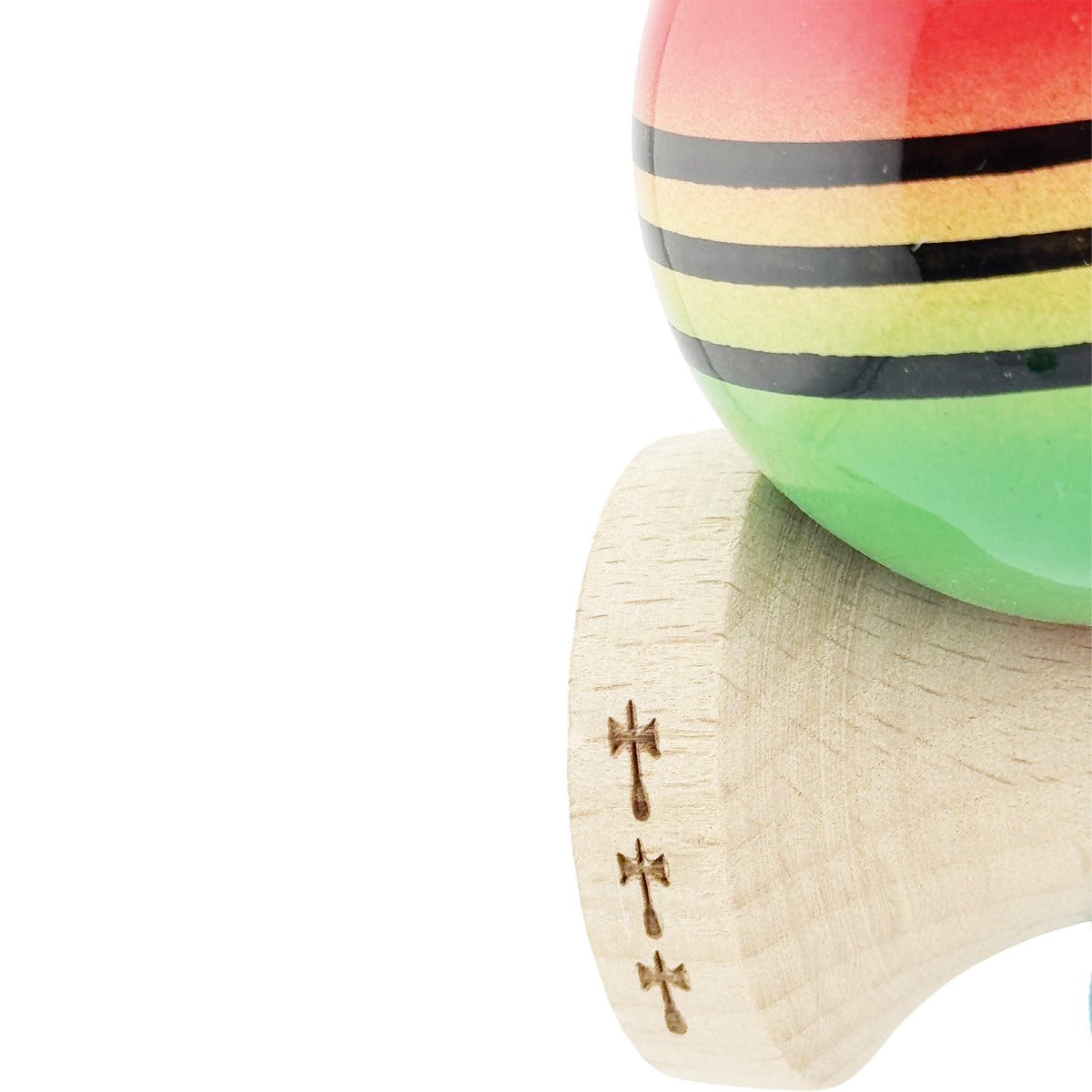 Kendama X Originala, Model Rosu / Galben / Verde in Degrade, Profesionala, Legendary, Cupe Mari, Super Sticky, Rulment, Ata 55cm