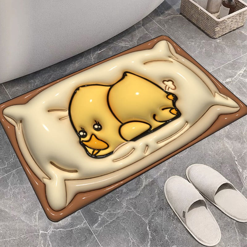 Covor de Baie 3D, Pres Absorbant din Spuma Memorie si PVC, Baza Antiderapanta din Cauciuc, Uscare Rapida, Model Ratuca, Galben, 40 x 60 cm
