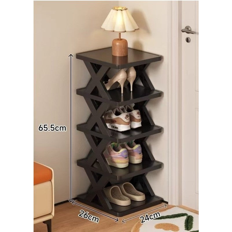 Organizator Pantofi, Suport Modular Stivuibil cu 5 Niveluri, Structura Stabila in Forma de X, Plastic ABS, 65.5 x 24 x 26 cm, Negru