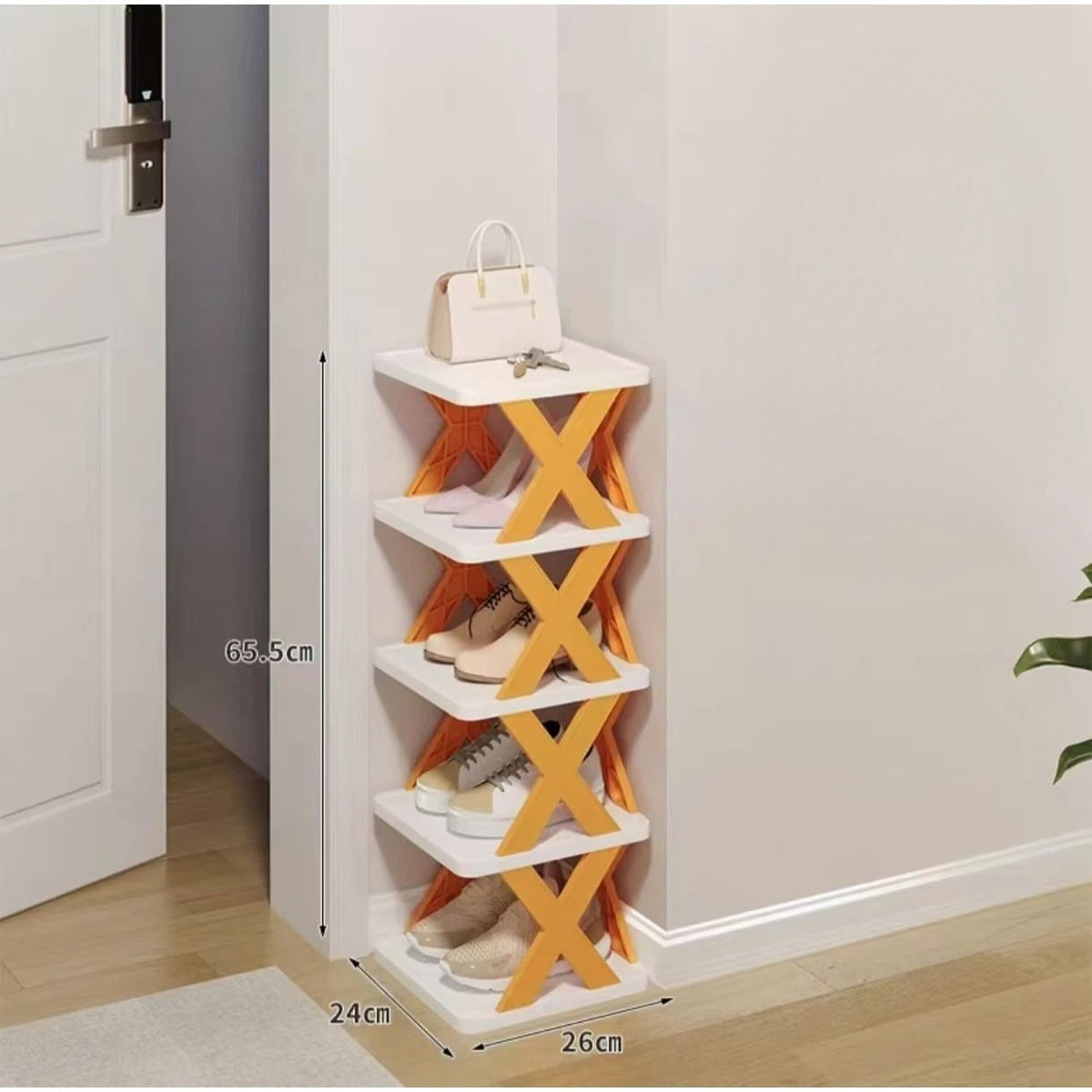 Organizator Pantofi, Suport Modular Stivuibil cu 5 Niveluri, Structura Stabila din ABS, Design Compact pentru Spatii Inguiste, 65.5 x 24 x 26 cm, Portocaliu