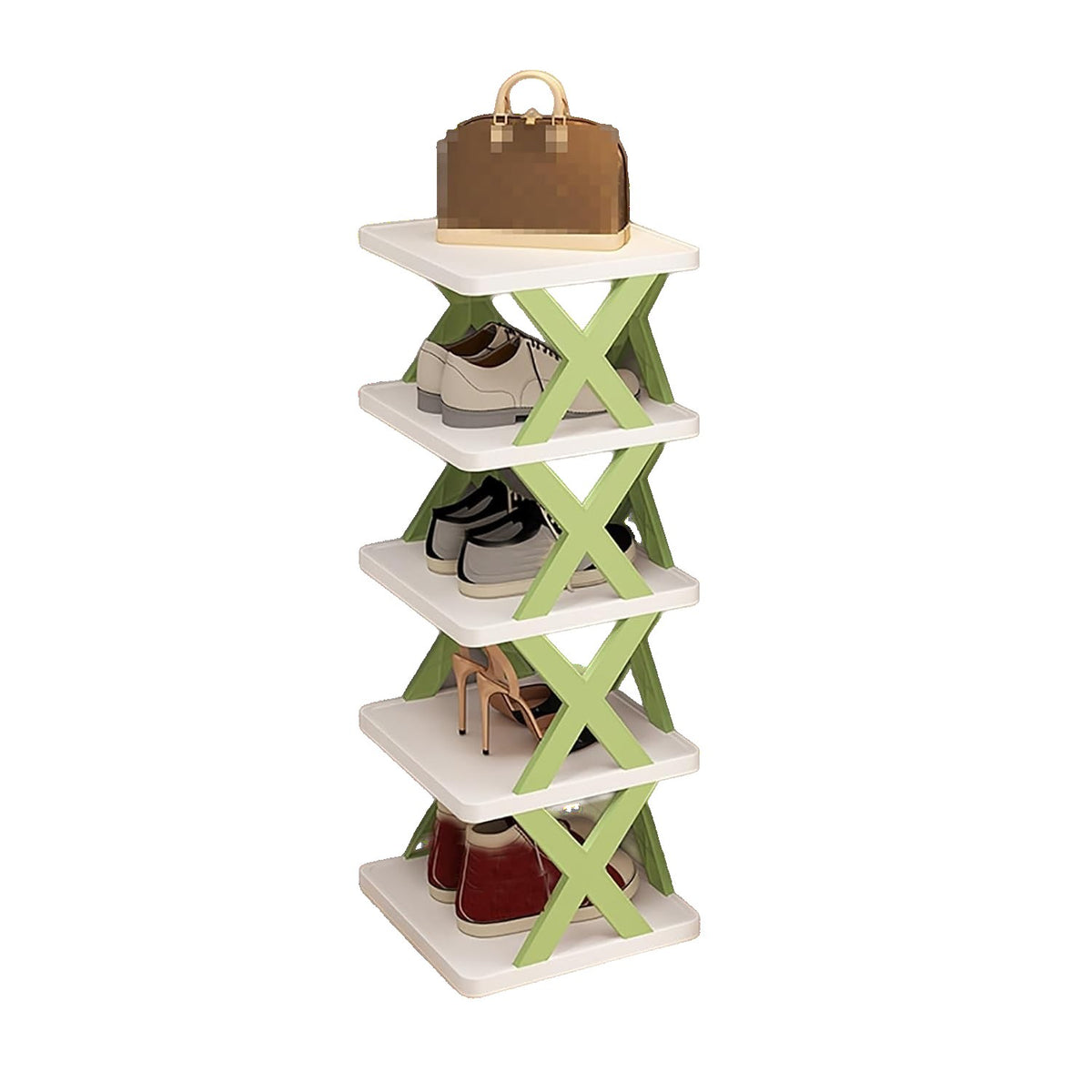 Organizator Pantofi, Suport Modular Stivuibil cu 5 Niveluri, Design Compact si Structura Stabilă in X, ABS, 65.5 x 24 x 26 cm, Verde
