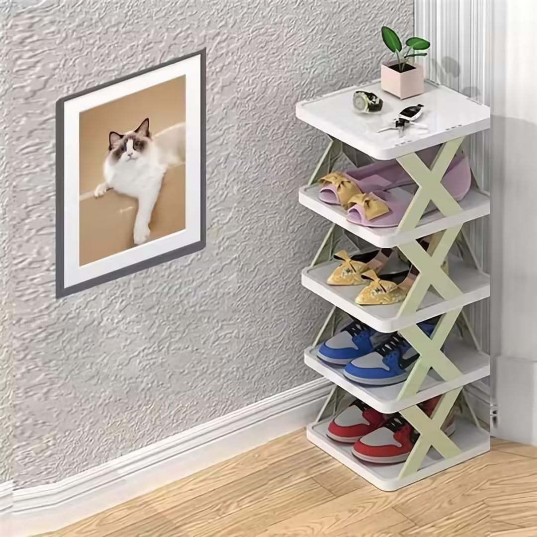 Organizator Pantofi, Suport Modular Stivuibil cu 5 Niveluri, Design Compact si Structura Stabilă in X, ABS, 65.5 x 24 x 26 cm, Verde