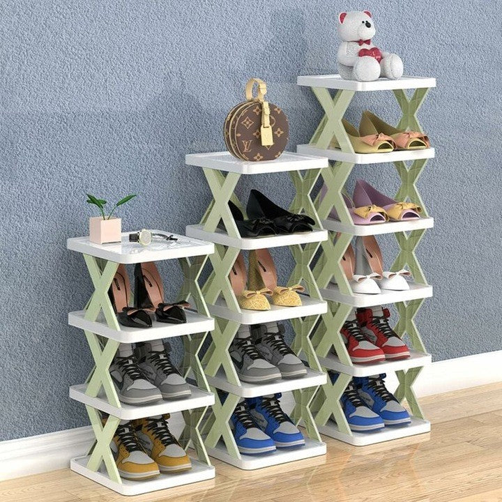 Organizator Pantofi, Suport Modular Stivuibil cu 5 Niveluri, Design Compact si Structura Stabilă in X, ABS, 65.5 x 24 x 26 cm, Verde