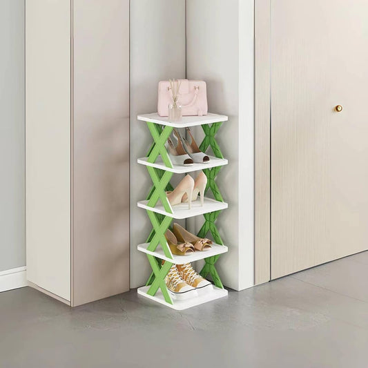 Organizator Pantofi, Suport Modular Stivuibil cu 5 Niveluri, Design Compact si Structura Stabilă in X, ABS, 65.5 x 24 x 26 cm, Verde