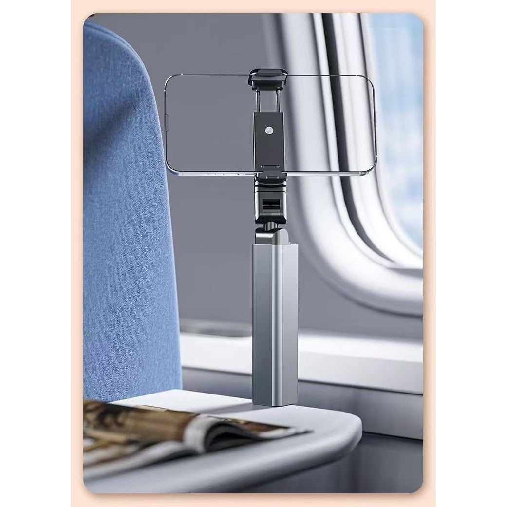 Suport Telefon Mobil, Brat Telescopic si Rotire 360 Grade, Clema Prindere Masa sau Avion, Pliabil si Portabil, Plastic, Gri
