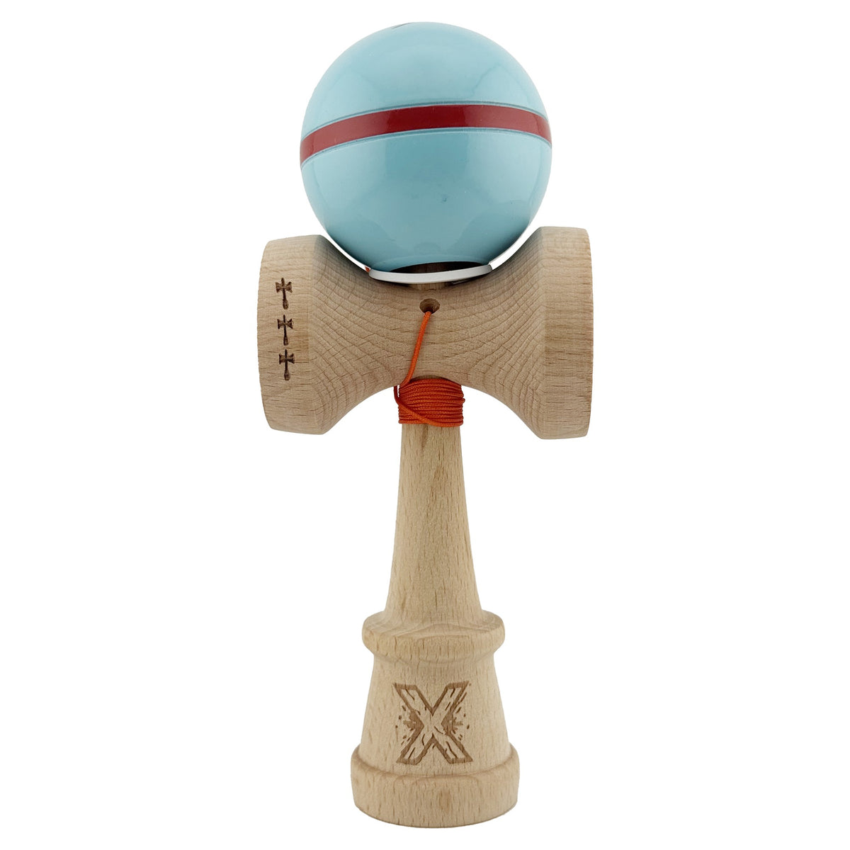 Kendama X Silken Originala, Model V3 Albasru Deschis, Profesionala, Cupe Mari King Size, Super Sticky, Gaura in Baza, Rulment, Ata 55cm