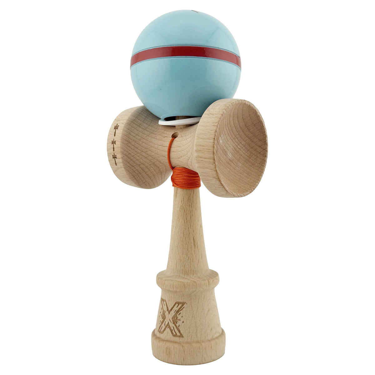 Kendama X Silken Originala, Model V3 Albasru Deschis, Profesionala, Cupe Mari King Size, Super Sticky, Gaura in Baza, Rulment, Ata 55cm