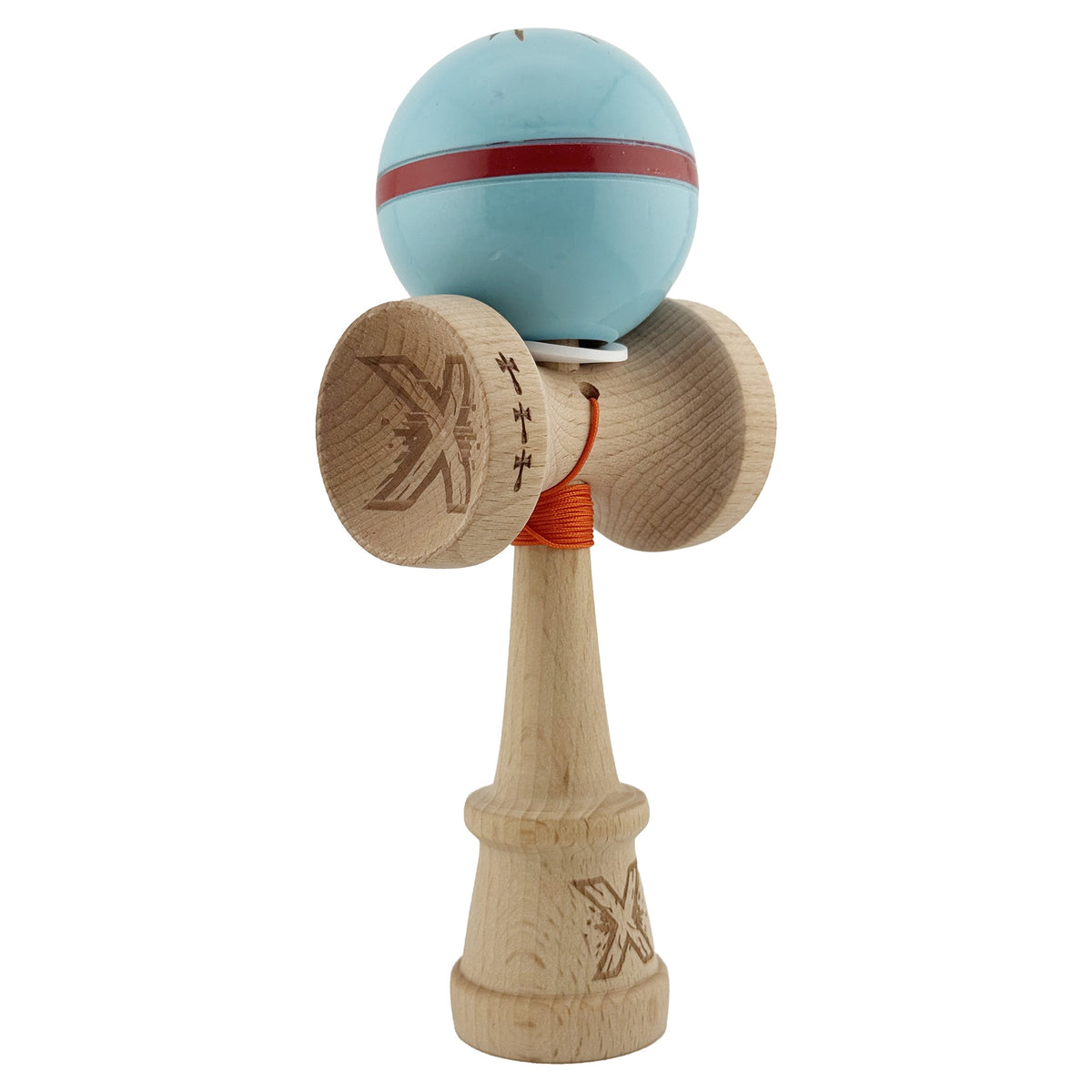 Kendama X Silken Originala, Model V3 Albasru Deschis, Profesionala, Cupe Mari King Size, Super Sticky, Gaura in Baza, Rulment, Ata 55cm
