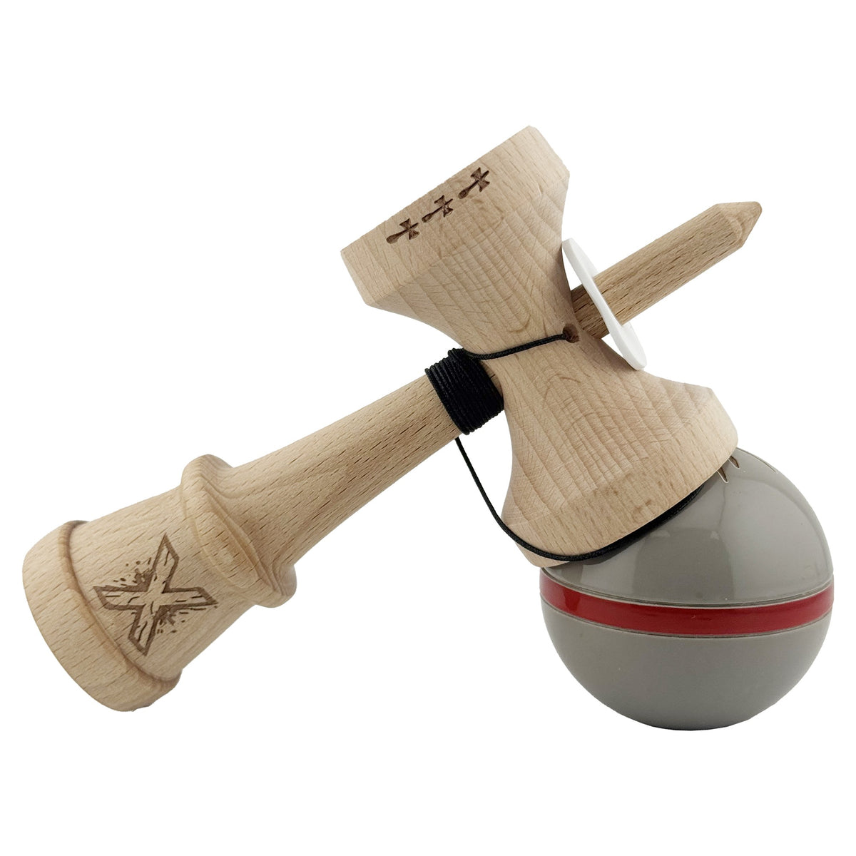 Kendama X Silken Originala, Model V3 Ice Gri, Profesionala, Cupe Mari King Size, Super Sticky, Gaura in Baza, Rulment, Ata 55cm