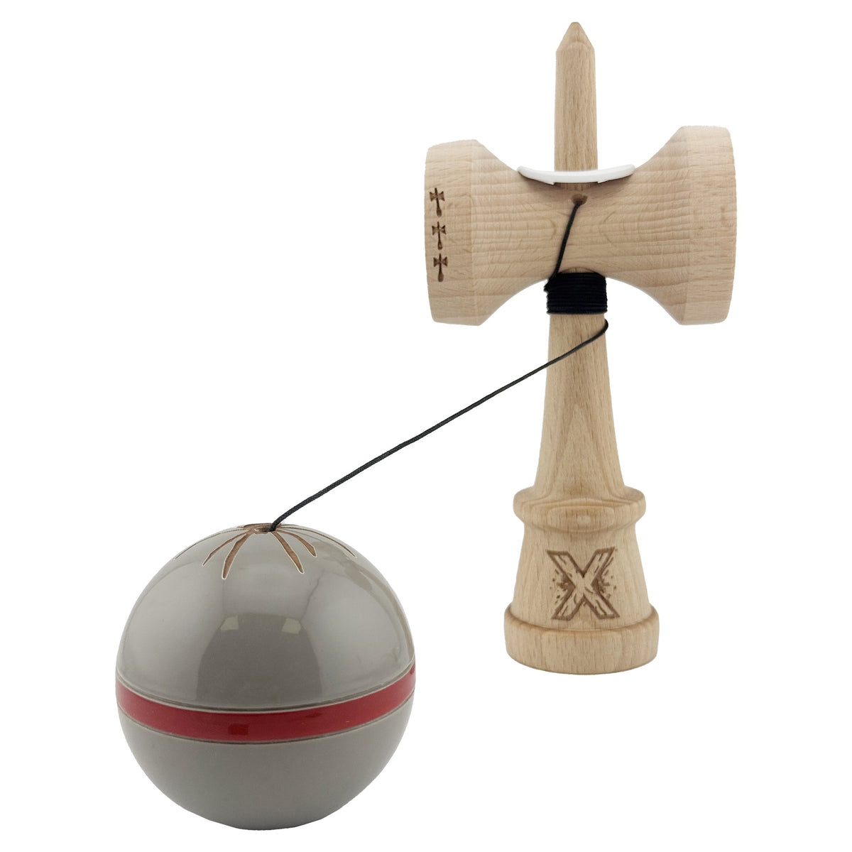 Kendama X Silken Originala, Model V3 Ice Gri, Profesionala, Cupe Mari King Size, Super Sticky, Gaura in Baza, Rulment, Ata 55cm