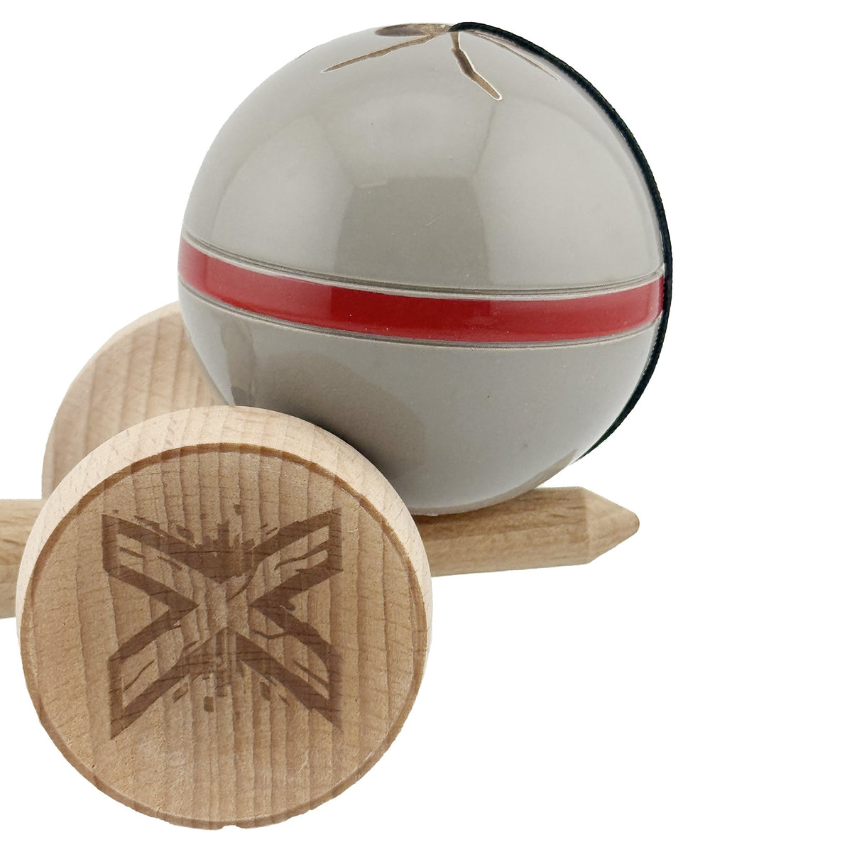 Kendama X Silken Originala, Model V3 Ice Gri, Profesionala, Cupe Mari King Size, Super Sticky, Gaura in Baza, Rulment, Ata 55cm