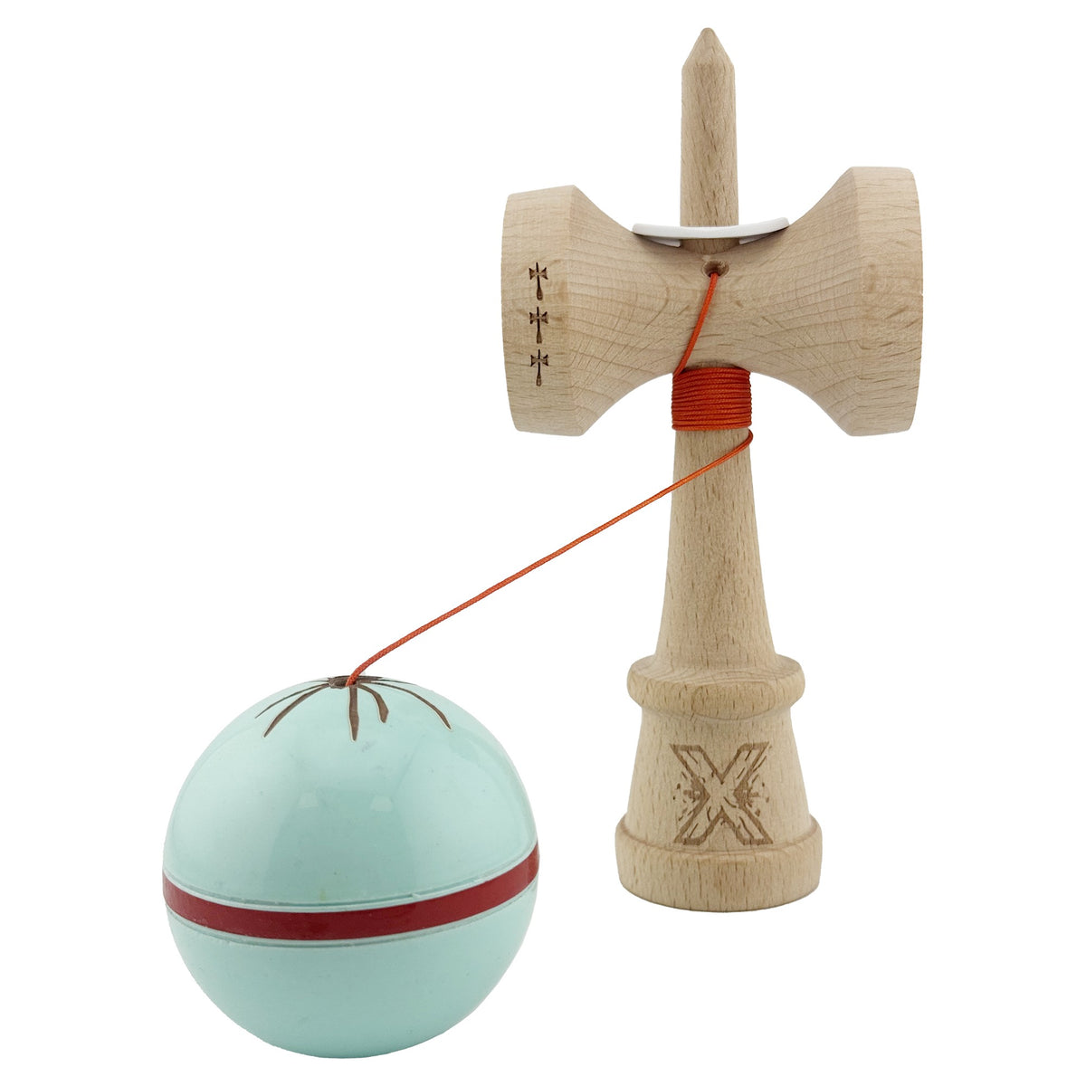 Kendama X Silken Originala, Model V3 Verde Mint, Profesionala, Cupe Mari King Size, Super Sticky, Gaura in Baza, Rulment, Ata 55cm