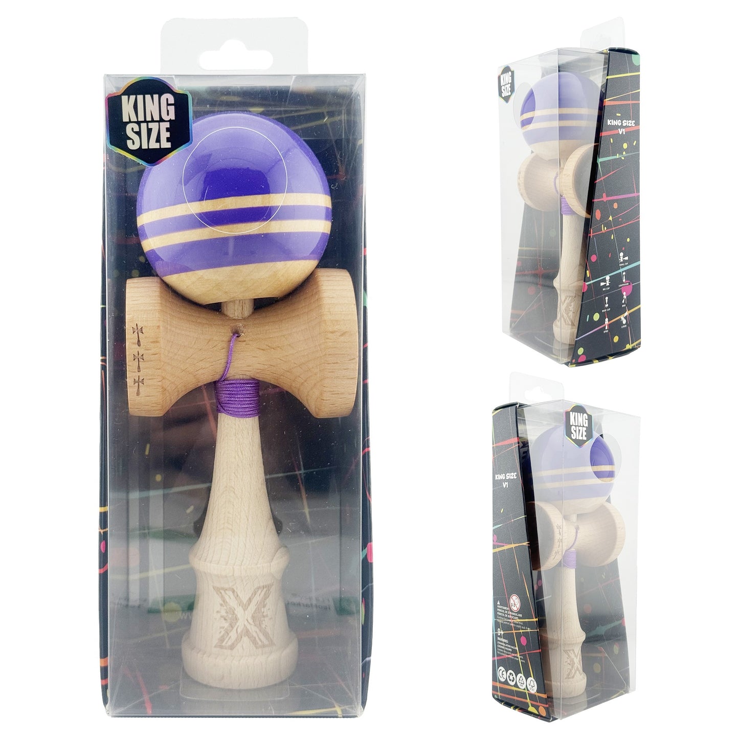 Kendama X Rainbow Originala, Model Indigo / Maro, Profesionala, Cupe Mari, Super Sticky, Rulment, Ata 55cm
