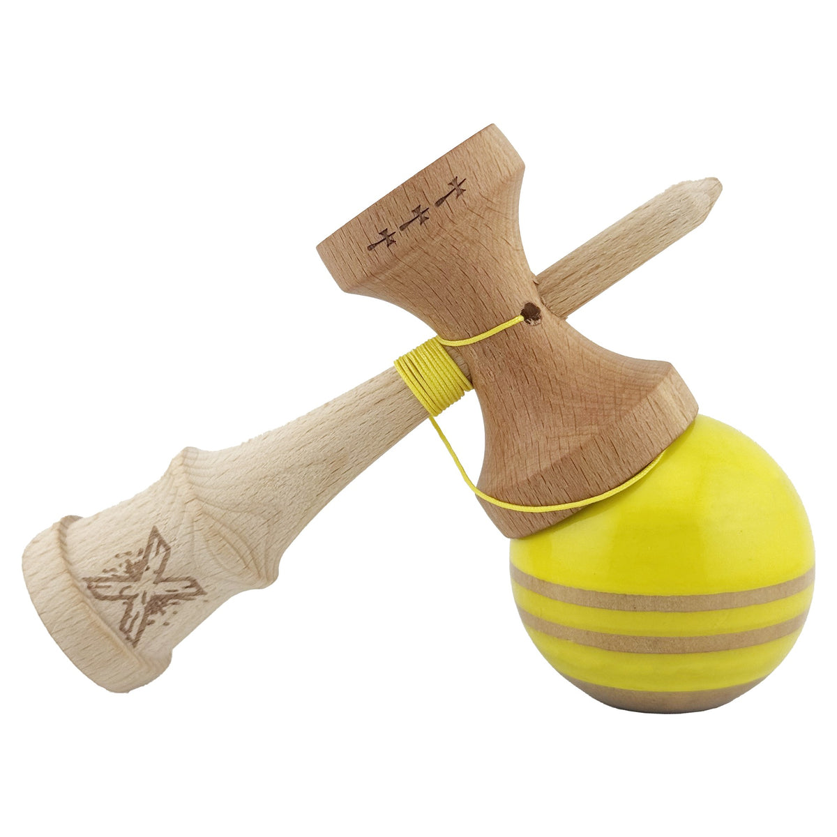 Kendama X Rainbow Originala, Model Galben / Maro, Profesionala, Cupe Mari, Super Sticky, Rulment, Ata 55cm