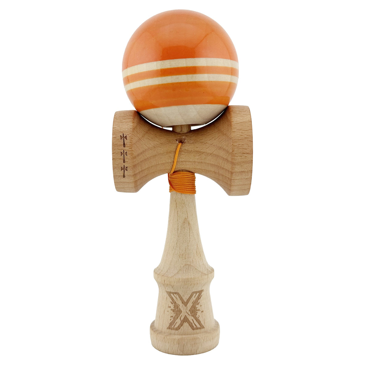 Kendama X Rainbow Originala, Model Portocaliu / Maro, Profesionala, Cupe Mari, Super Sticky, Rulment, Ata 55cm