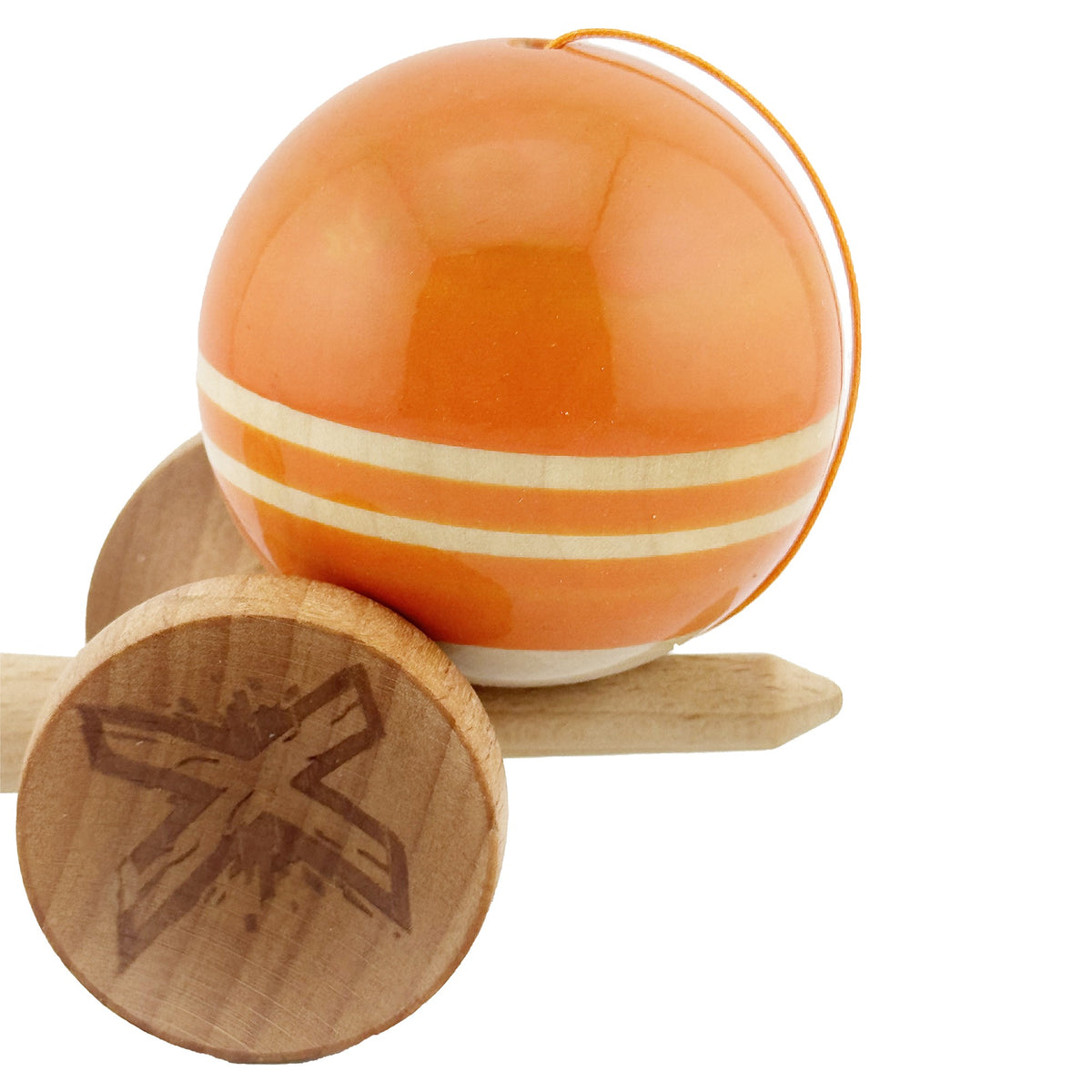 Kendama X Rainbow Originala, Model Portocaliu / Maro, Profesionala, Cupe Mari, Super Sticky, Rulment, Ata 55cm