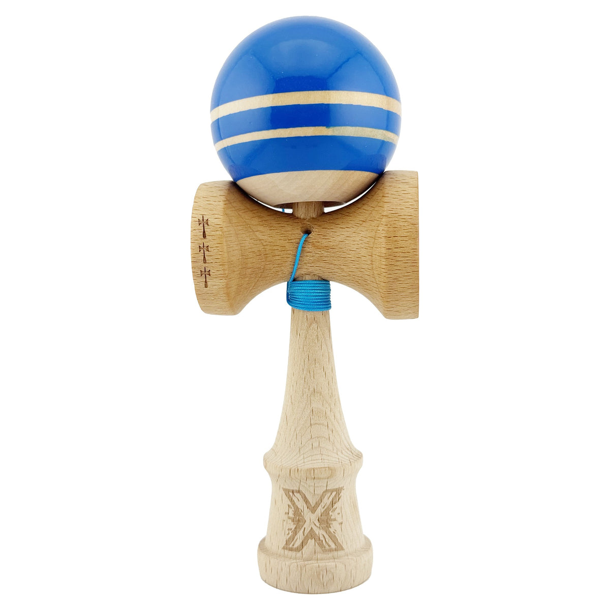 Kendama X Rainbow Originala, Model Albastru / Maro, Profesionala, Cupe Mari, Super Sticky, Rulment, Ata 55cm