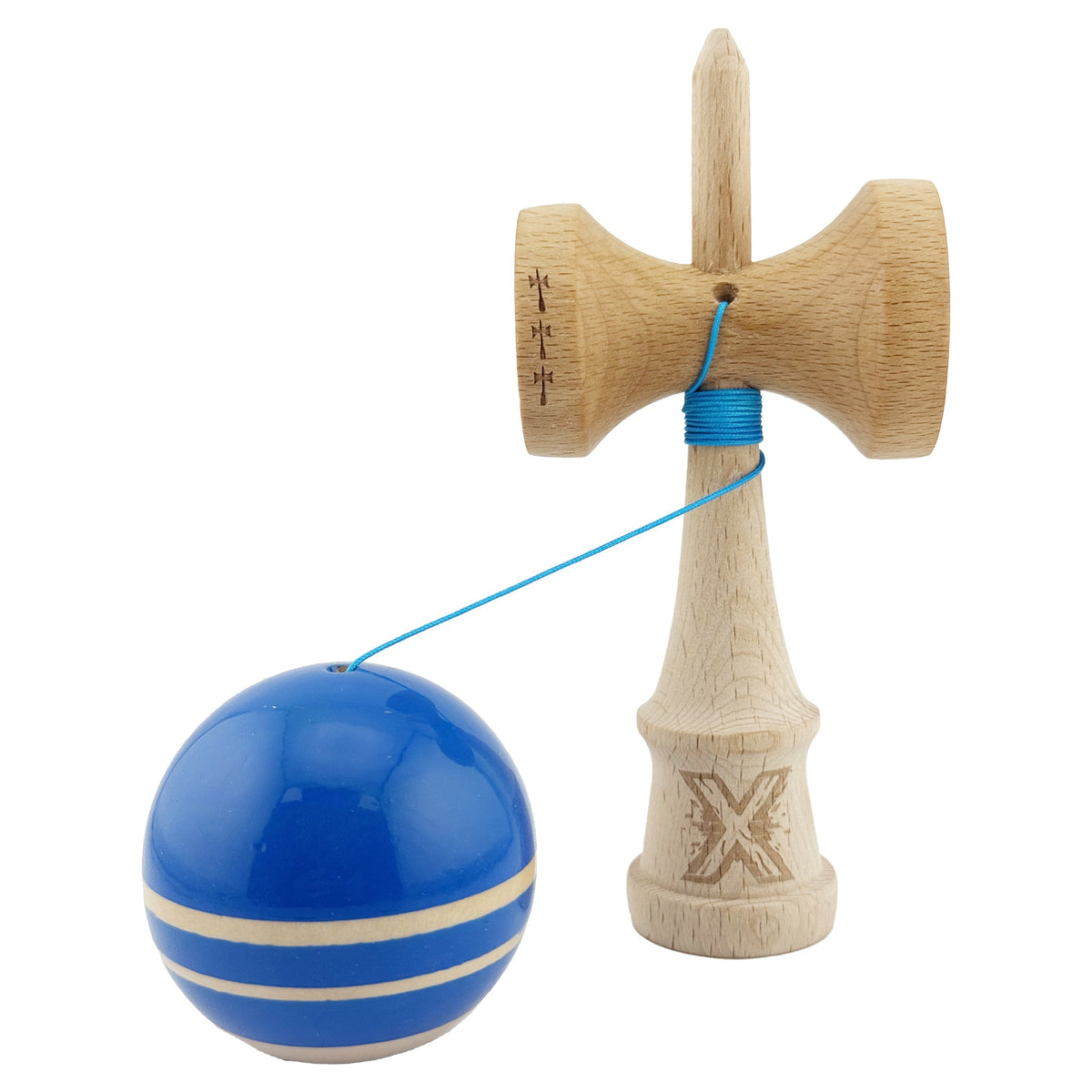 Kendama X Rainbow Originala, Model Albastru / Maro, Profesionala, Cupe Mari, Super Sticky, Rulment, Ata 55cm