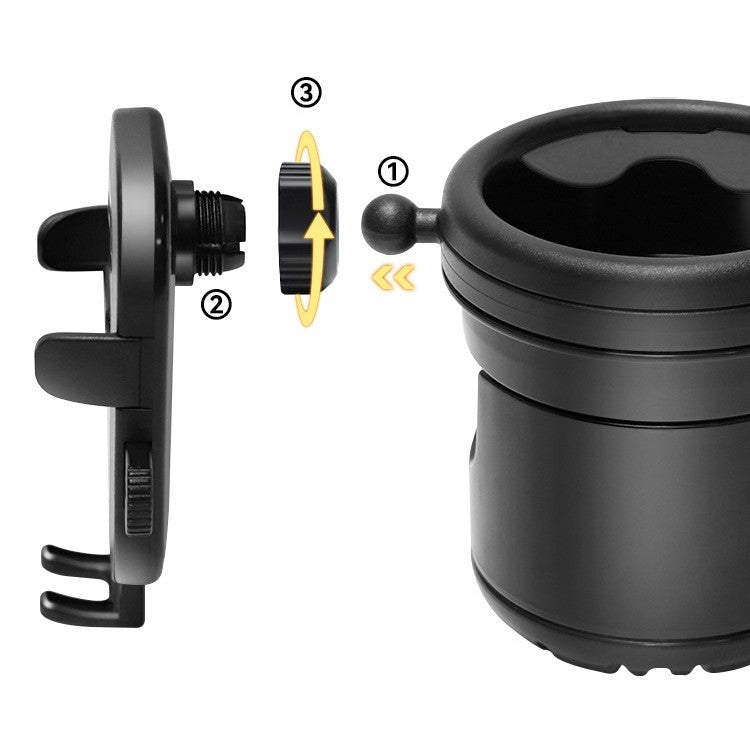 Suport Universal 3in1 pentru Carucior, Bicicleta si Masina, 2 Suporturi Pahare si 1 Suport Telefon, Rotire 360 Grade, ABS, Negru