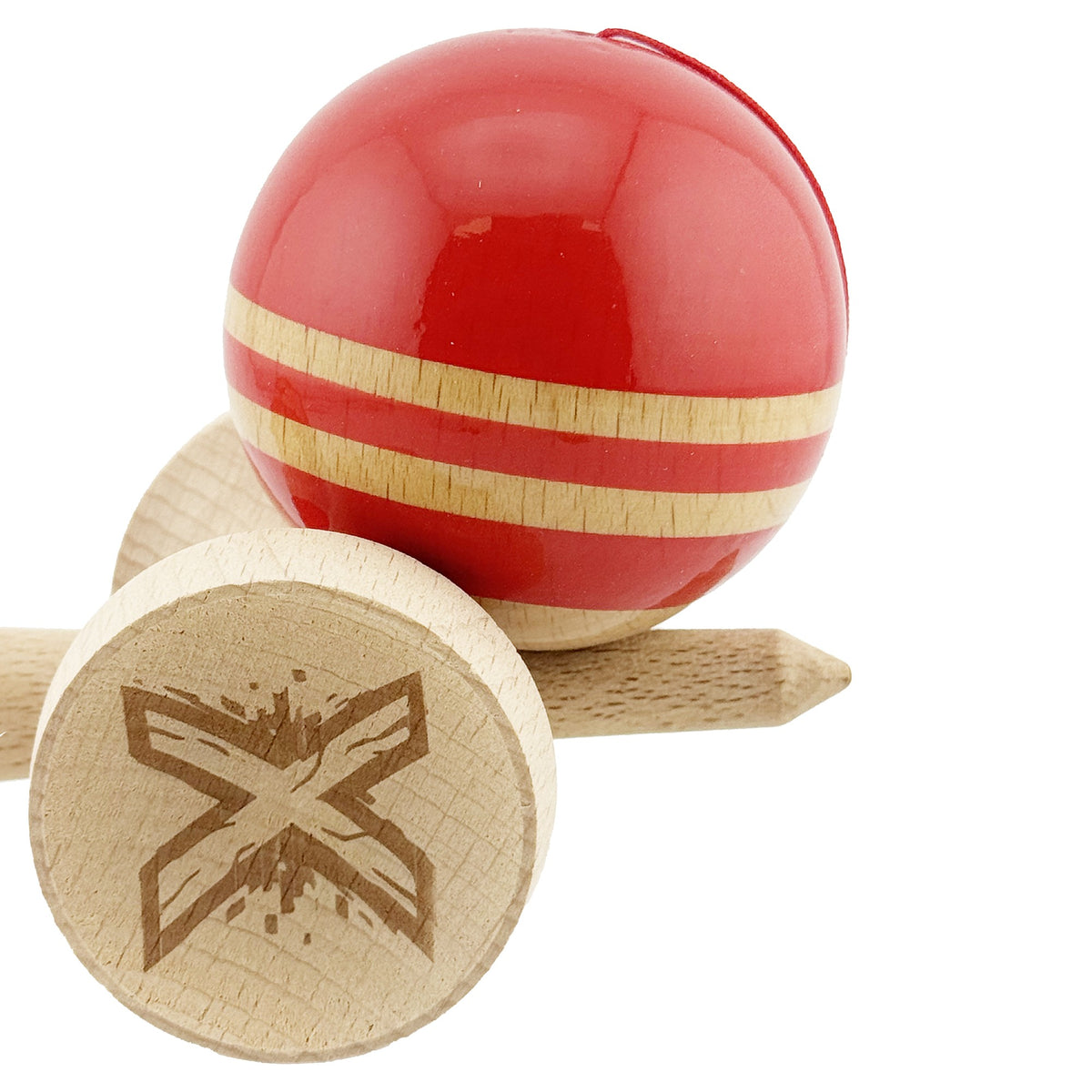 Kendama X Rainbow Originala, Model V3 Rosu, Profesionala, Cupe Mari King Size, Super Sticky, Gaura in Baza, Rulment, Ata 55cm