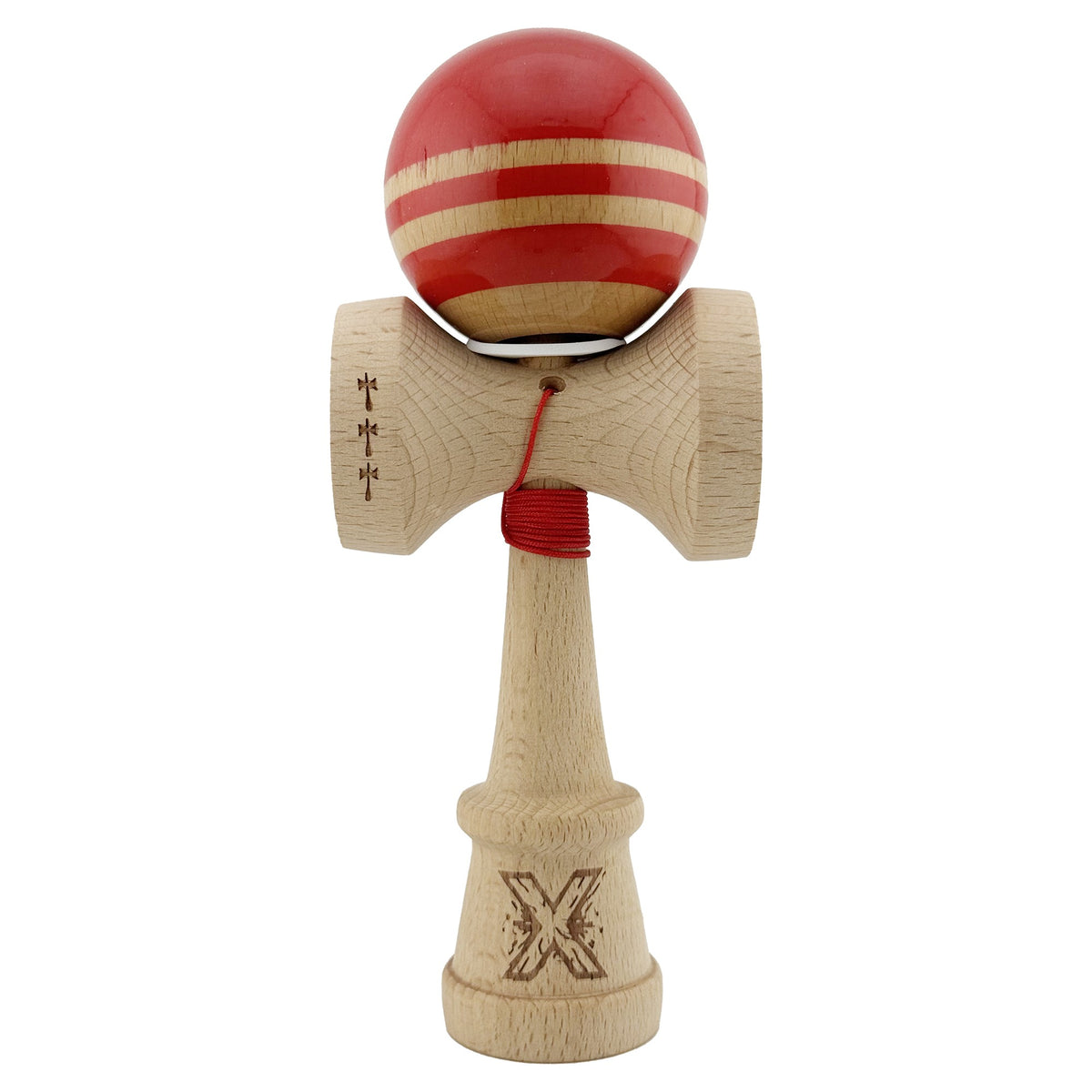 Kendama X Rainbow Originala, Model V3 Rosu, Profesionala, Cupe Mari King Size, Super Sticky, Gaura in Baza, Rulment, Ata 55cm