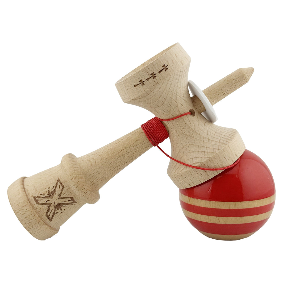 Kendama X Rainbow Originala, Model V3 Rosu, Profesionala, Cupe Mari King Size, Super Sticky, Gaura in Baza, Rulment, Ata 55cm