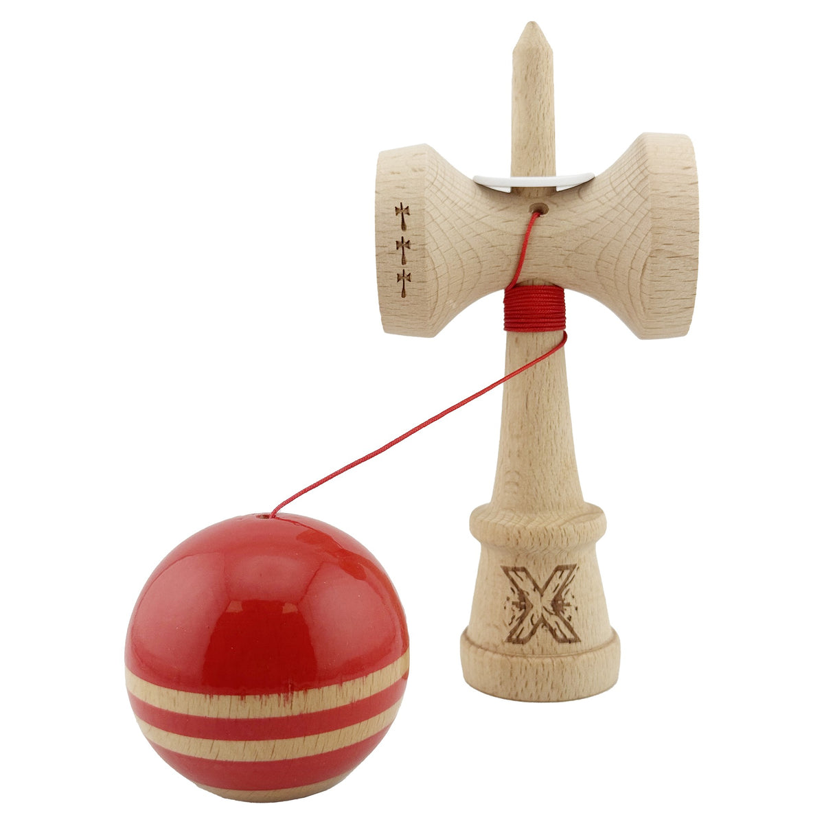 Kendama X Rainbow Originala, Model V3 Rosu, Profesionala, Cupe Mari King Size, Super Sticky, Gaura in Baza, Rulment, Ata 55cm