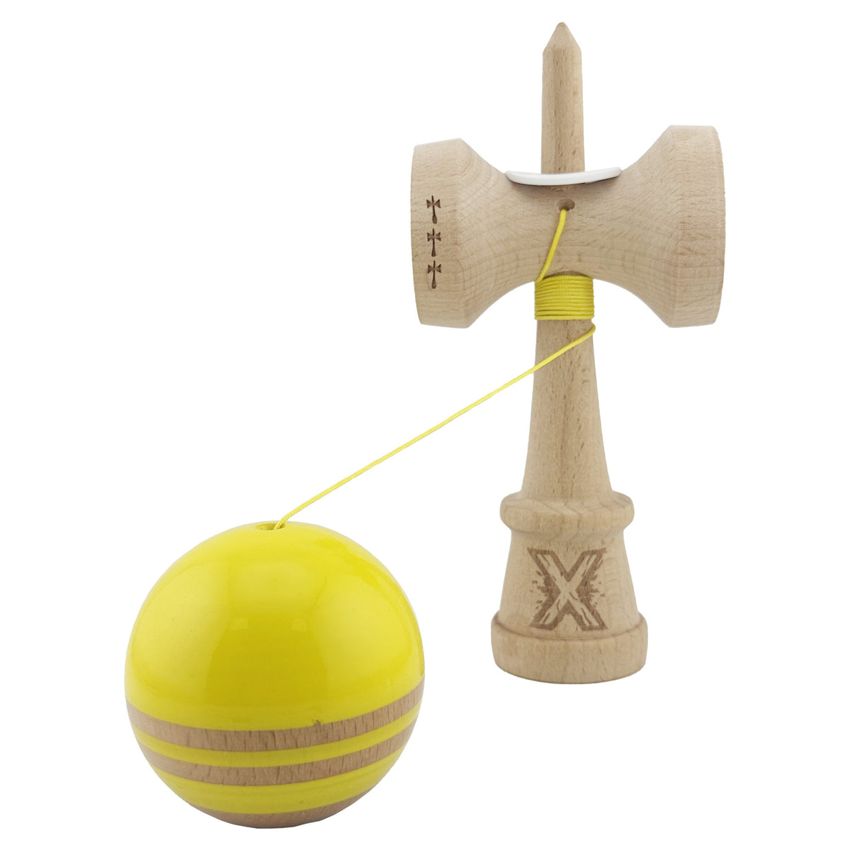 Kendama X Rainbow Originala, Model V3 Galben, Profesionala, Cupe Mari King Size, Super Sticky, Gaura in Baza, Rulment, Ata 55cm