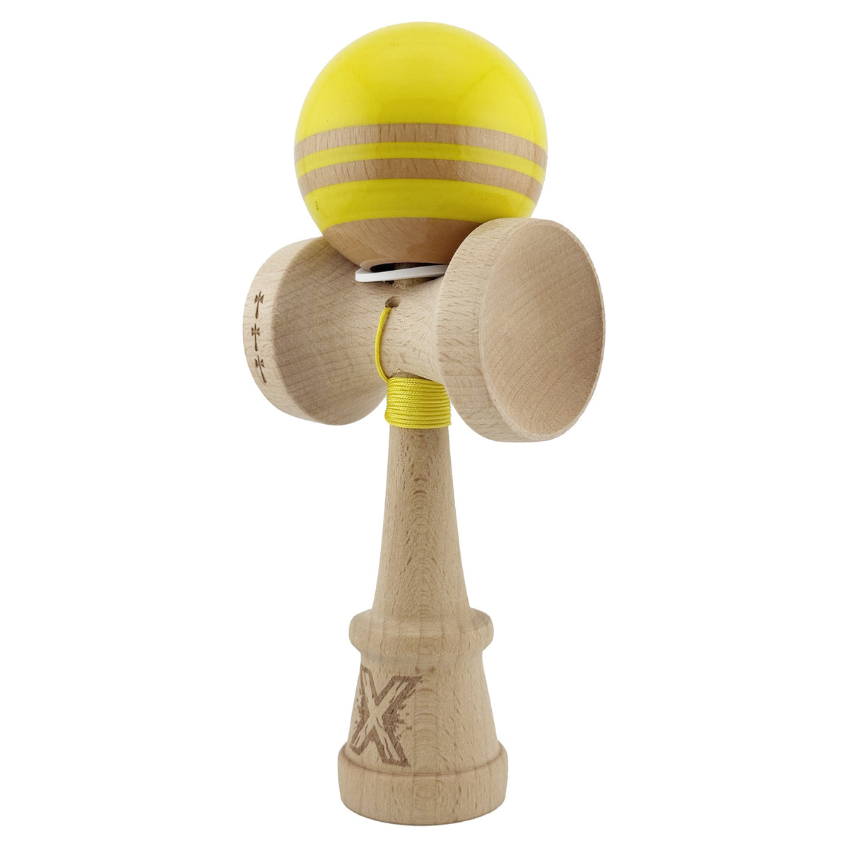 Kendama X Rainbow Originala, Model V3 Galben, Profesionala, Cupe Mari King Size, Super Sticky, Gaura in Baza, Rulment, Ata 55cm