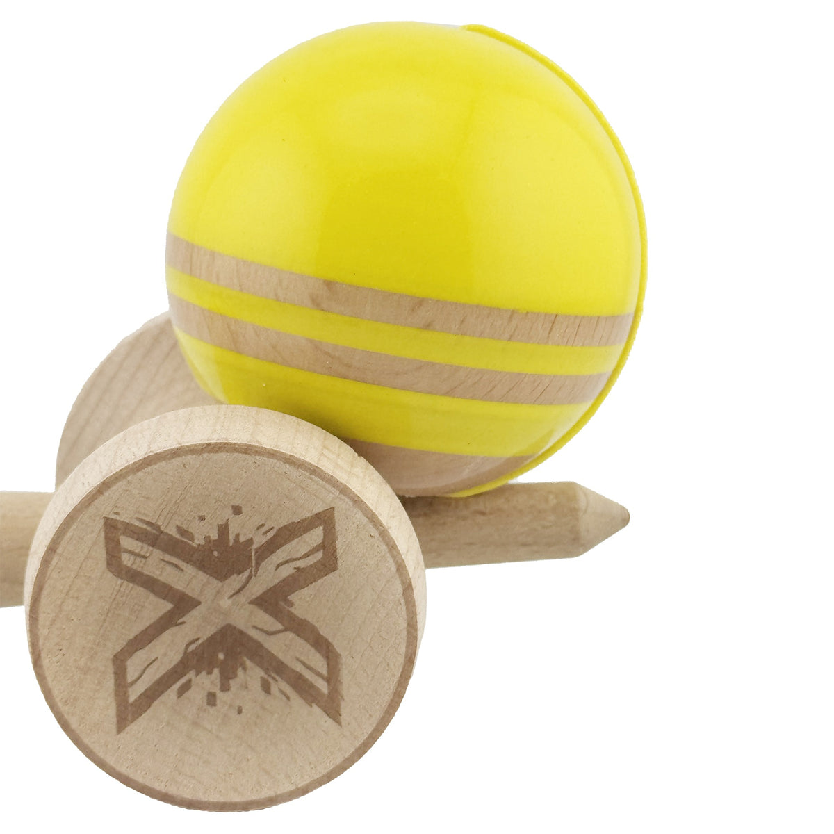 Kendama X Rainbow Originala, Model V3 Galben, Profesionala, Cupe Mari King Size, Super Sticky, Gaura in Baza, Rulment, Ata 55cm