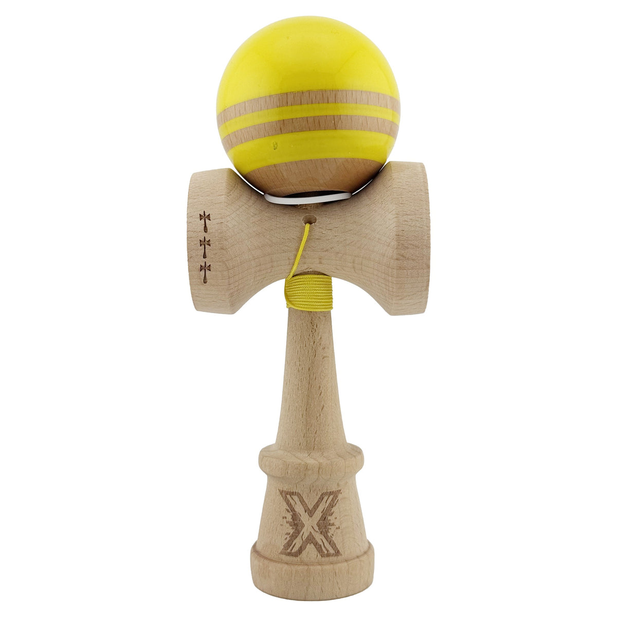 Kendama X Rainbow Originala, Model V3 Galben, Profesionala, Cupe Mari King Size, Super Sticky, Gaura in Baza, Rulment, Ata 55cm