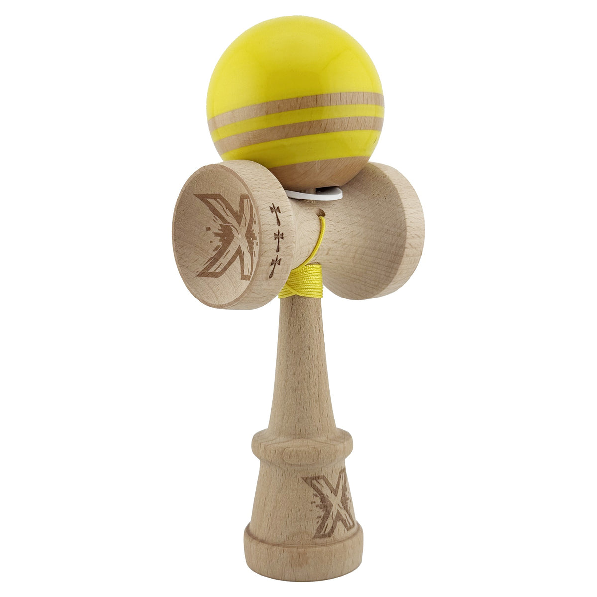 Kendama X Rainbow Originala, Model V3 Galben, Profesionala, Cupe Mari King Size, Super Sticky, Gaura in Baza, Rulment, Ata 55cm