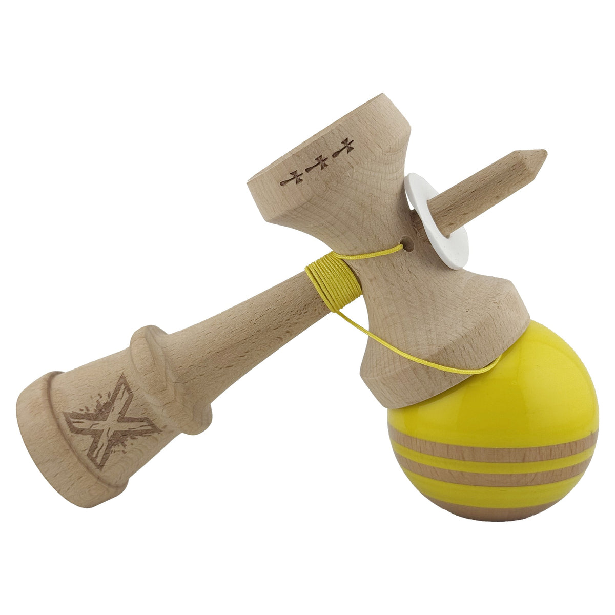 Kendama X Rainbow Originala, Model V3 Galben, Profesionala, Cupe Mari King Size, Super Sticky, Gaura in Baza, Rulment, Ata 55cm