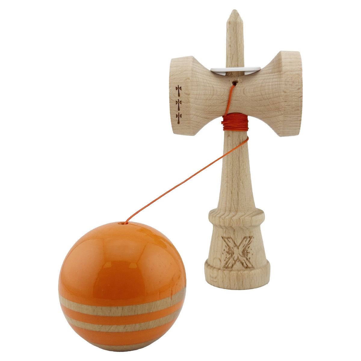 Kendama X Rainbow Originala, Model V3 Portocaliu, Profesionala, Cupe Mari King Size, Super Sticky, Gaura in Baza, Rulment, Ata 55cm