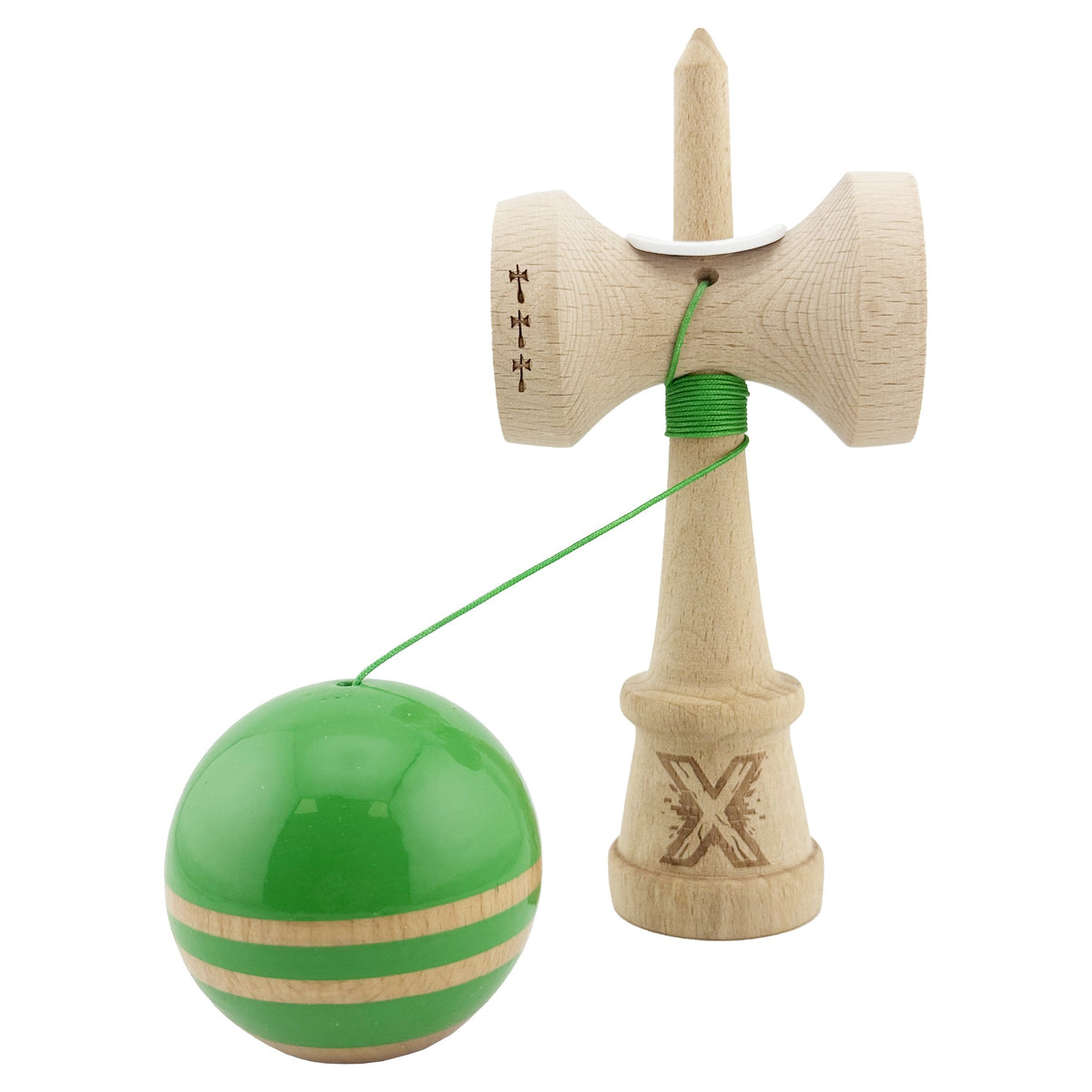 Kendama X Rainbow Originala, Model V3 Verde, Profesionala, Cupe Mari King Size, Super Sticky, Gaura in Baza, Rulment, Ata 55cm