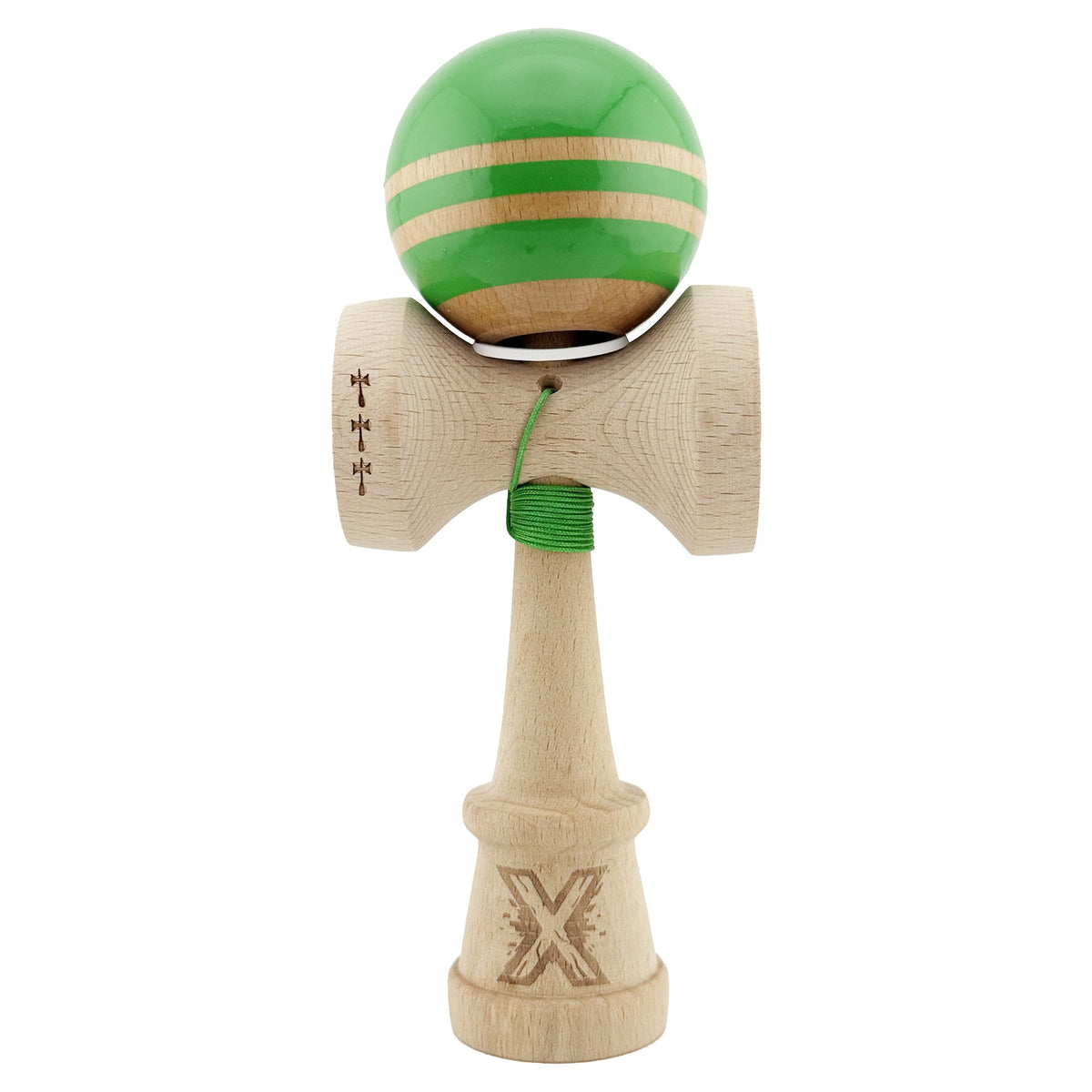 Kendama X Rainbow Originala, Model V3 Verde, Profesionala, Cupe Mari King Size, Super Sticky, Gaura in Baza, Rulment, Ata 55cm