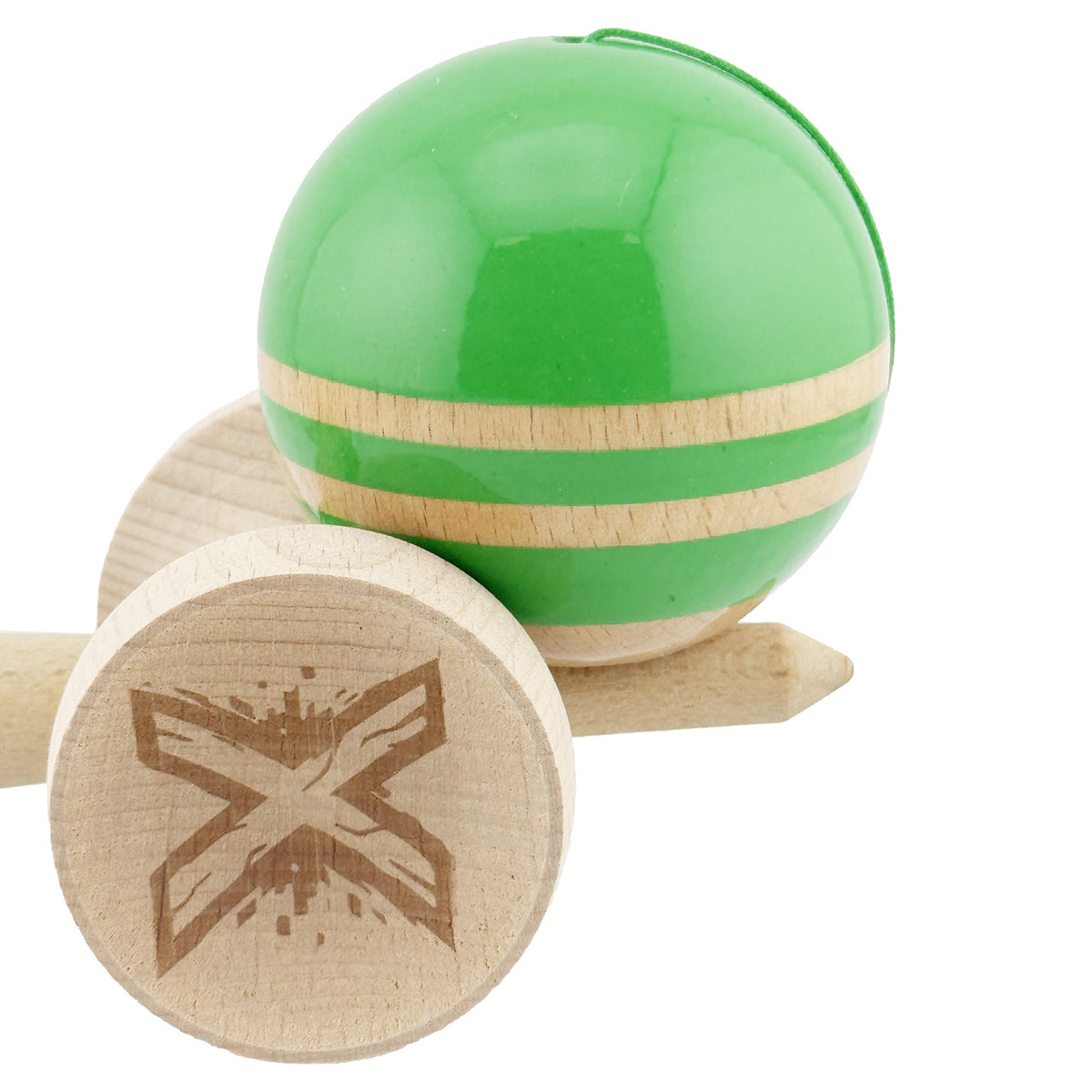 Kendama X Rainbow Originala, Model V3 Verde, Profesionala, Cupe Mari King Size, Super Sticky, Gaura in Baza, Rulment, Ata 55cm