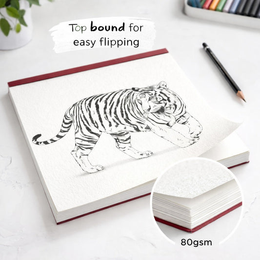 Caiet Schite si Desen Perfect Bound, 50 File Hartie 80g, Coperta Carton Rigid, 28 x 35.5 cm, Visiniu